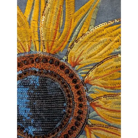 Diane Gilman DG2 Women's LS Gray Stretch Jacket Sunflower Embroidery Size Large - Picture 5 of 9